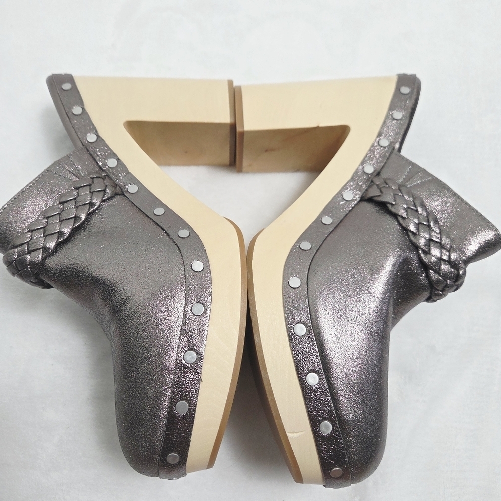 Paige Alex GunMental Suede Heels Platform Clogs - Picture 4 of 9